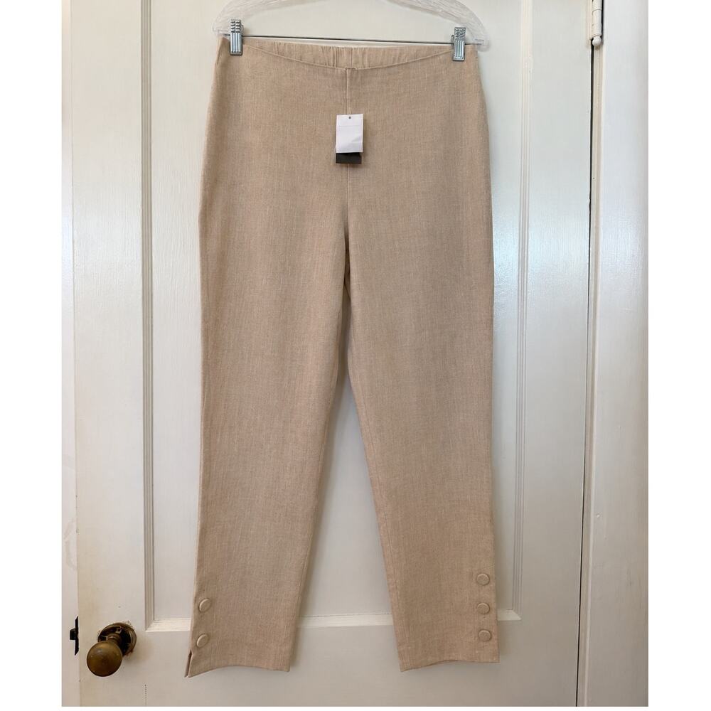 J.Jill Linen Stretch Pull-On Ankle Pants Button Hem Tan Beige Size Medium NWT